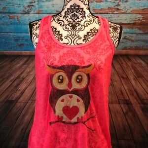 Hot pink owl tank top